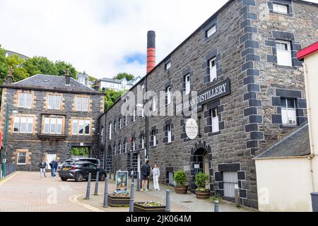 La distilleria di whisky Oban costruisce whisky di malto singolo, nella città portuale di Oban sulla costa occidentale della Scozia, ingresso al centro visitatori, Scozia Foto Stock
