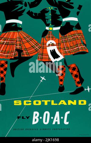 Poster vintage 1950s Scottish Travel - Scotland Fly B.O.A.C Foto Stock