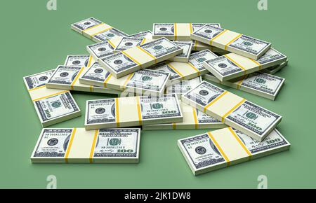 Grandi pile di soldi da dollari. Finanza del dollaro concettuale. 3d rendering Foto Stock