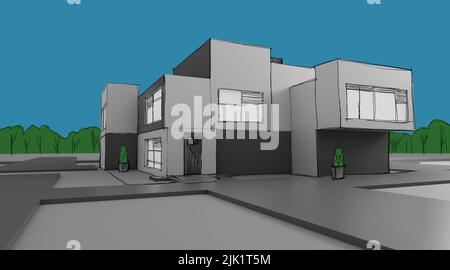 Moderna casa di rendering astratto Foto Stock