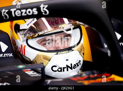 Budapest, Ungheria. 29th luglio 2022. 2022-07-29 13:56:16 BUDAPEST - Max Verstappen (Oracle Red Bull Racing) durante la prima sessione di prove in vista del Gran Premio d'Ungheria F1 al circuito di Hungaroring. ANP REMKO DE WAAL netherlands out - belgium out Credit: ANP/Alamy Live News Foto Stock