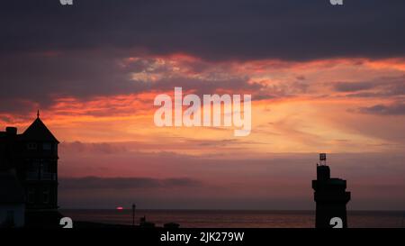 Tramonto Torre di Rhenish Lynmouth Foto Stock