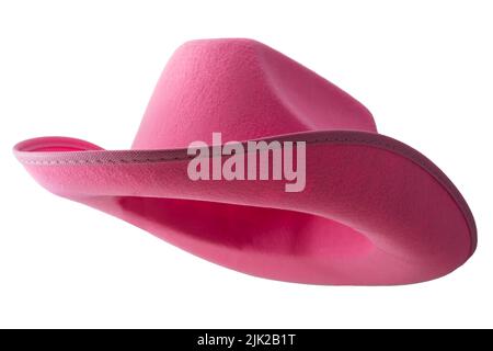 Cappello rosa da cowboy isolato su sfondo bianco con taglio del percorso per abiti femminili occidentali, femminilità delicata, cultura americana e f Foto Stock