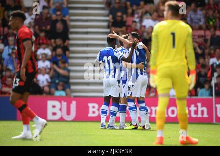 Bournemouth, Regno Unito. Bournemouth, Regno Unito. 30th luglio 2022. 30th luglio 2022; Vitality Stadium, Boscombe, Dorset, Inghilterra: Pre-stagione amichevole, AFC Bournemouth Versus Real Sociedad: Mikel Merino di Real Sociedad celebra il punteggio in 8th minuti 0-1 Credit: Action Plus Sports Images/Alamy Live News Credit: Action Plus Sports Images/Alamy Live News Foto Stock