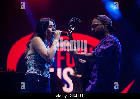 Italia. 29th luglio 2022. Federica carta durante Federica carta - Giffoni Music Concept, Music Concert in Giffoni Valle piana (SA), Italy, July 29 2022 Credit: Independent Photo Agency Srl/Alamy Live News Foto Stock