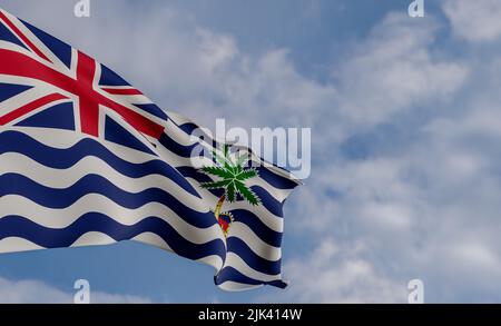 Bandiera nazionale British Indian Ocean Territory, bandiera inglese Indian Ocean Territory, bandiera del tessuto British Indian Ocean Territory, sfondo blu cielo wit Foto Stock