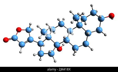 3D immagine della formula scheletrica della Digitoxigenina - struttura chimica molecolare della cardenolide isolata su sfondo bianco Foto Stock