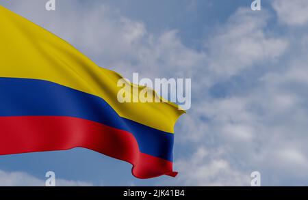 Bandiera nazionale Colombia, bandiera Colombia, bandiera Colombia, bandiera Colombia, sfondo blu cielo con bandiera Colombia, 3D opere e 3D immagine Foto Stock