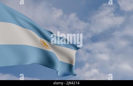 Bandiera nazionale Argentina, bandiera Argentina, bandiera Argentina, bandiera Argentina, sfondo blu cielo con bandiera Argentina, opera 3D e immagine 3D Foto Stock