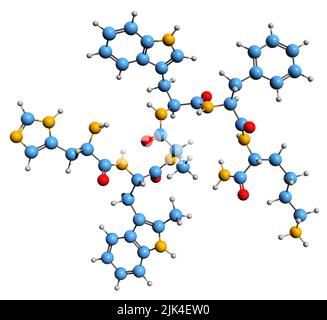 3D immagine della formula scheletrica dell'esamorelina - struttura chimica molecolare dell'agonista del GHSR isolato su sfondo bianco Foto Stock