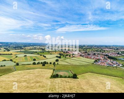 Campi e case per quanto l'occhio può vedere, Bridgwater, Inghilterra Foto Stock