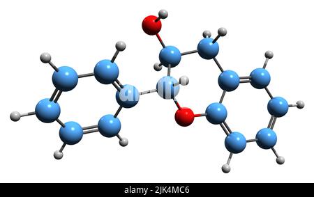 3D immagine di Flavan-3-olo formula scheletrica - struttura chimica molecolare di flavanolo isolato su sfondo bianco Foto Stock