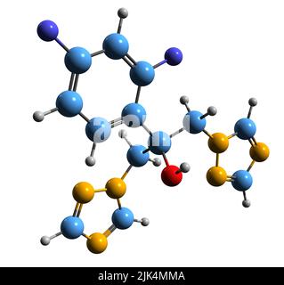 3D immagine di formula scheletrica fluconazolo - struttura chimica molecolare di farmaco antifungino isolato su sfondo bianco Foto Stock