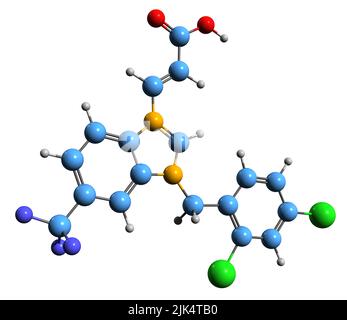 3D immagine della formula scheletrica di Gamendazole - struttura chimica molecolare della contraccezione maschile antispermatogenica isolata su sfondo bianco Foto Stock