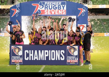 30 luglio 2022: Headliners WomenÕs Rugby squadra prendere la vittoria di campionato allo stadio Q2. Austin, Texas. Mario Cantu/CSM Foto Stock