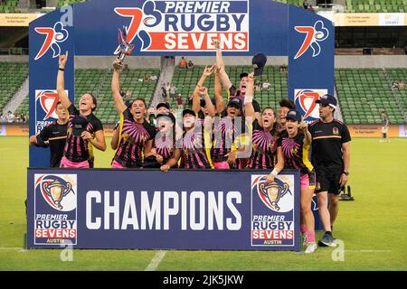 30 luglio 2022: Headliners WomenÕs Rugby squadra prendere la vittoria di campionato allo stadio Q2. Austin, Texas. Mario Cantu/CSM Foto Stock