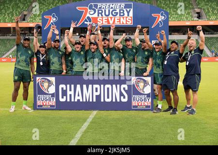 30 luglio 2022: I loggerheads MenÕs della squadra di Rugby prendono la vittoria di campionato allo stadio Q2. Austin, Texas. Mario Cantu/CSM Foto Stock