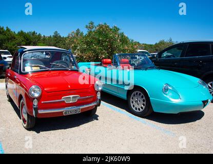 POLTU QUATU - ITALY - JUL 9 - 2022 : Autobianchi Bianchina Trasformabile SPIAGGINA Poltu Quatu Classic Foto Stock