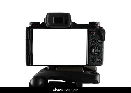 Moderna fotocamera mirrorless pronta a registrare con schermo vuoto Foto Stock