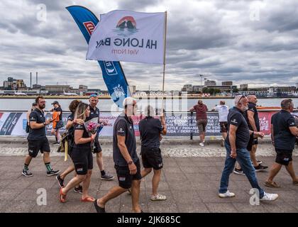 Evento Royal Docks London - Clipper Round The World Yacht Race, Festa finale, 2022 luglio, East London, E16, Inghilterra, Regno Unito. Foto Stock