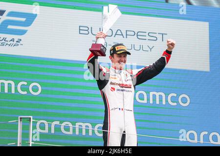 Budapest, Ungheria. 31st luglio 2022. Pourchaire Theo (fra), ART Grand Prix, Dallara F2, podio ritratto durante il round 10th del Campionato FIA di Formula 2 2022, dal 28 al 31 luglio 2022 sull'Hungaroring, a Mogyorod, Ungheria - Foto: Antonin Vincent / DPPI/DPPI/LiveMedia Credit: Independent Photo Agency/Alamy Live News Foto Stock