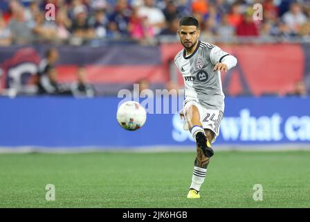 Stadio Gillette. 30th luglio 2022. MA, USA; il centrocampista del Toronto FC Lorenzo Insigne (24) in azione durante una partita MLS tra il Toronto FC e la Rivoluzione del New England al Gillette Stadium. Anthony Nesmith/CSM/Alamy Live News Foto Stock