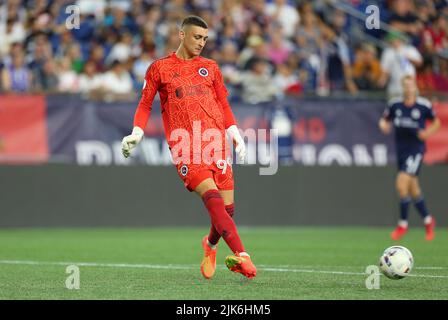 Stadio Gillette. 30th luglio 2022. MA, USA; il portiere della Rivoluzione del New England Djordje Petrovic (99) in azione durante una partita MLS tra Toronto FC e la Rivoluzione del New England al Gillette Stadium. Anthony Nesmith/CSM/Alamy Live News Foto Stock