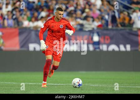 Stadio Gillette. 30th luglio 2022. MA, USA; il portiere della Rivoluzione del New England Djordje Petrovic (99) in azione durante una partita MLS tra Toronto FC e la Rivoluzione del New England al Gillette Stadium. Anthony Nesmith/CSM/Alamy Live News Foto Stock