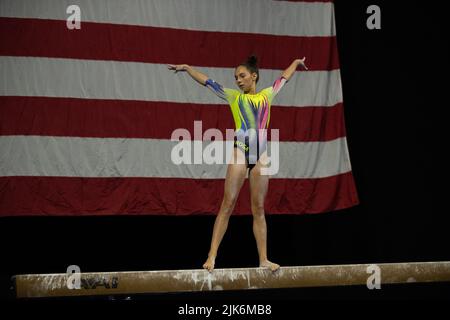 Utah, Stati Uniti. 30th luglio 2022. 30 luglio 2022: Brooke Pierson di WOGA compete durante il 2022 US Classic Senior Women al Maverick Center di West Valley City, Utah. Melissa J. Perenson/CSM Credit: CAL Sport Media/Alamy Live News Foto Stock