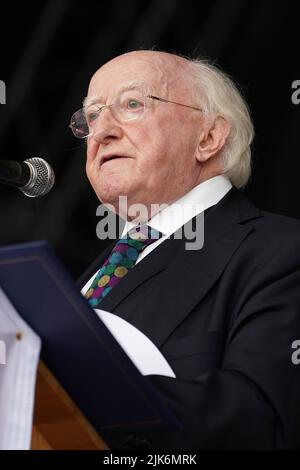 Il presidente Michael D Higgins ha parlato all'apertura ufficiale del Cheoil di Fleadh na hEireann a Mullingar, Co. Westmeath. Data foto: Domenica 31 luglio 2022. Foto Stock