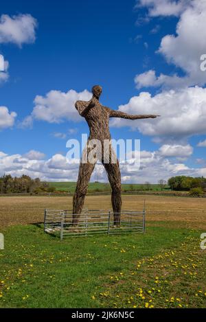 La scultura di Wickerman alla fattoria East Kirkcarsewell a Galloway Foto Stock