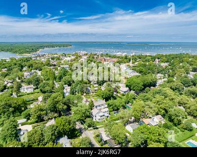 Vista aerea del porto di Sag, NY Foto Stock