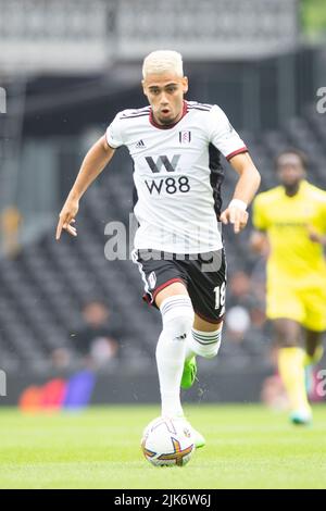 Londra, Regno Unito. 31st luglio 2022. Andreas Pereira di Fulham durante la partita pre-stagione amichevole tra Fulham e Villarreal a Craven Cottage, Londra, Inghilterra il 31 luglio 2022. Foto di Salvio Calabrese. Solo per uso editoriale, licenza richiesta per uso commerciale. Nessun utilizzo nelle scommesse, nei giochi o nelle pubblicazioni di un singolo club/campionato/giocatore. Credit: UK Sports Pics Ltd/Alamy Live News Foto Stock