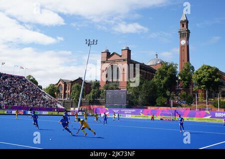 Azione di gioco tra l'India e il Ghana presso l'Università di Birmingham Hockey e Squash Center il terzo giorno dei 2022 Commonwealth Games a Birmingham. Data foto: Domenica 31 luglio 2022. Foto Stock