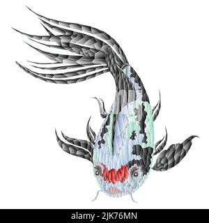 Pesce koi carpa poligoni illustrazione a mano modificabile disegno Foto Stock