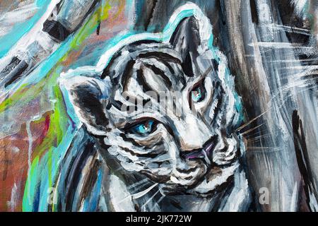 Lavoro di pittura superlativo con un'immagine di tigre. Foto Stock