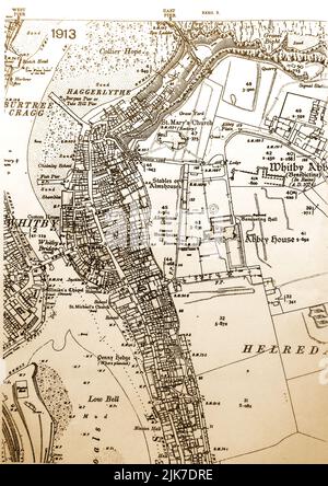 Una mappa del 1913, principalmente a est della città di Whitby, North Yorkshire come era a quel tempo. Foto Stock