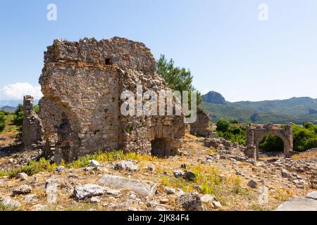 Rovine dell'antica porta orientale di Aspendos, Turchia Foto Stock