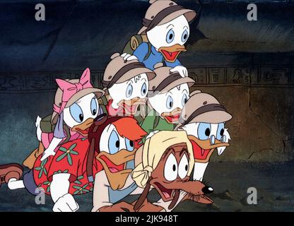 Webby Vanderquack, Launchpad Mcquack, Huey, Dewey, Louie, Scrooge McDuck Film: Ducktales The Movie: Treasure of the Lost Lamp; Duck Tales The Movie: Treasure of the Lost Lamp (USA/FR 1990) personaggi: Scrooge McDuck,,,,, e regista: Bob Hathcock 03 Agosto 1990 **ATTENZIONE** questa foto è solo per uso editoriale ed è il copyright delle IMMAGINI DI WALT DISNEY e/o del fotografo assegnato dalla Film o dalla Società di produzione e può essere riprodotto solo da pubblicazioni in concomitanza con la promozione del suddetto Film. È richiesto un credito obbligatorio per LE IMMAGINI DI WALT DISNEY. Il fotografo sh Foto Stock