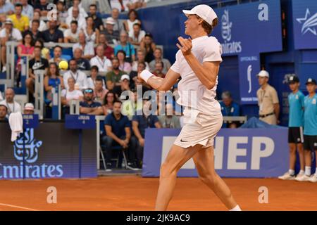 Umago, Croazia. 31st luglio 2022. Jannik Sinner (IT) durante ATP Croazia Open Umago - Alcaraz vs Sinner, Tennis Internationals in Umago, Croazia, Luglio 31 2022 Credit: Independent Photo Agency/Alamy Live News Foto Stock