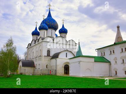 Parco vicino alla città vecchia. Cattedrale della Natività del Santissimo Teotokos dei secoli XIII-XVI. Suzdal, Russia, 2022. Foto Stock