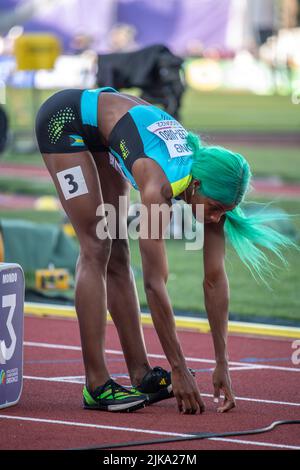 Shaunae Miller-Uibo (BAH) in gara nella finale femminile del 400m il giorno otto al World Athletics Championships, Hayward Field, Eugene, Oregon USA Foto Stock