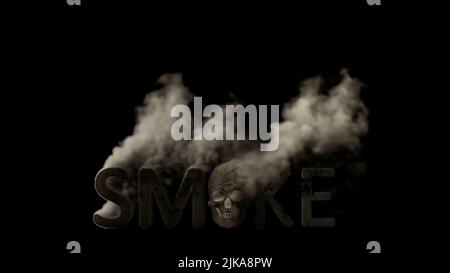 Testo fumo con cranio fumo nero bg, isolato - astratto 3D illustrazione Foto Stock