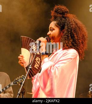 Malmesbury Wiltshire. Festival delle donne 40 . Hollie Cook dal Regno Unito, che si esibisce sul palco D&B. Foto Stock