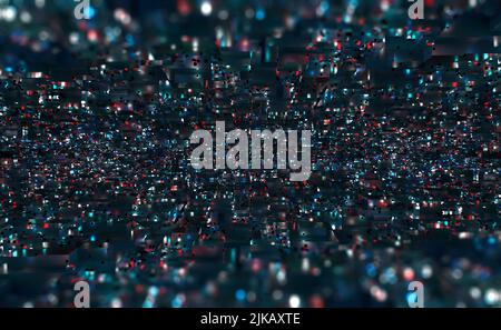 Concetto di big data. Aprire i dati. Blockchain. Sicurezza informatica e nanotecnologie. 3D illustrazione di elementi caotici in una serie di blocchi di informazioni Foto Stock