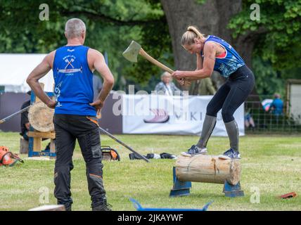 Clywd Axmen alla GWCT Scottish Game Fair 2022, Scone Palace, Perthshire Foto Stock