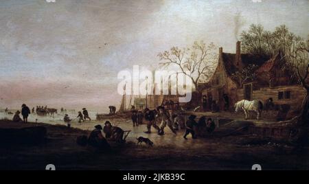 OSTADE , ISACK VAN. PINTOR HOLANDES . 1621 - 1649. ' PAISAJE DE INVIERNO ' , TABLA. FRANS HALSMUSEUM DE HAARLEM . HOLANDA. AUTORE: ISAAK VAN OSTADE. Foto Stock