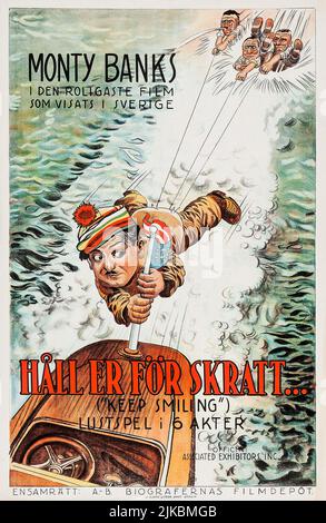 Håll er för skratt - continua a sorridere (Espositori associati, 1925). Poster del film svedese. Film comico di Monty Banks Silent. Foto Stock