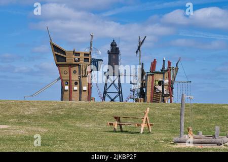 Nordsee, Mare del Nord, Meer, Wasser, Dorum, Neufeld, Faro, Obererversand, Leuchtturm, Niedersachsen, bassa sassonia, cielo, Foto Stock