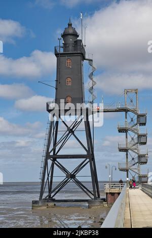 Nordsee, Mare del Nord, Meer, Wasser, Dorum, Neufeld, Faro, Obererversand, Leuchtturm, Niedersachsen, bassa sassonia, cielo, Foto Stock